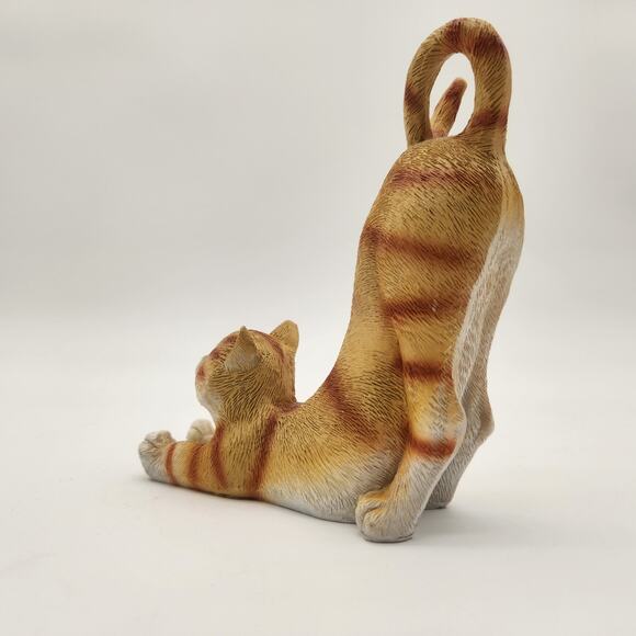 Lazy Stretching Orange Cat Figurine Ticked Striping Phone Stand Decidedly Cute - Picture 4 of 10
